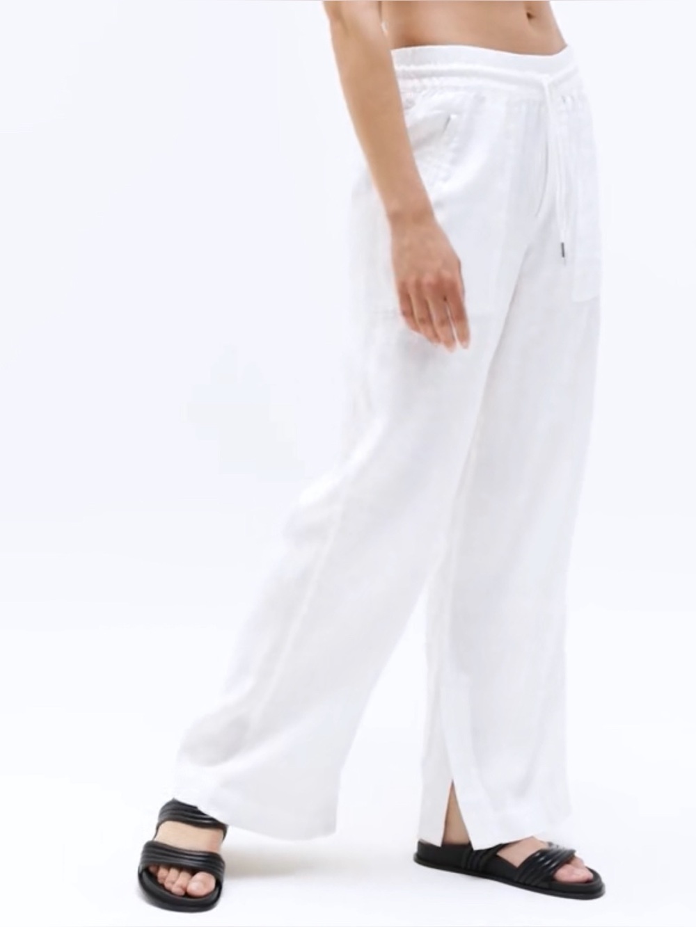 Athleta White Retreat 100% Linen High Rise Wide Leg Pant Size XL Tall